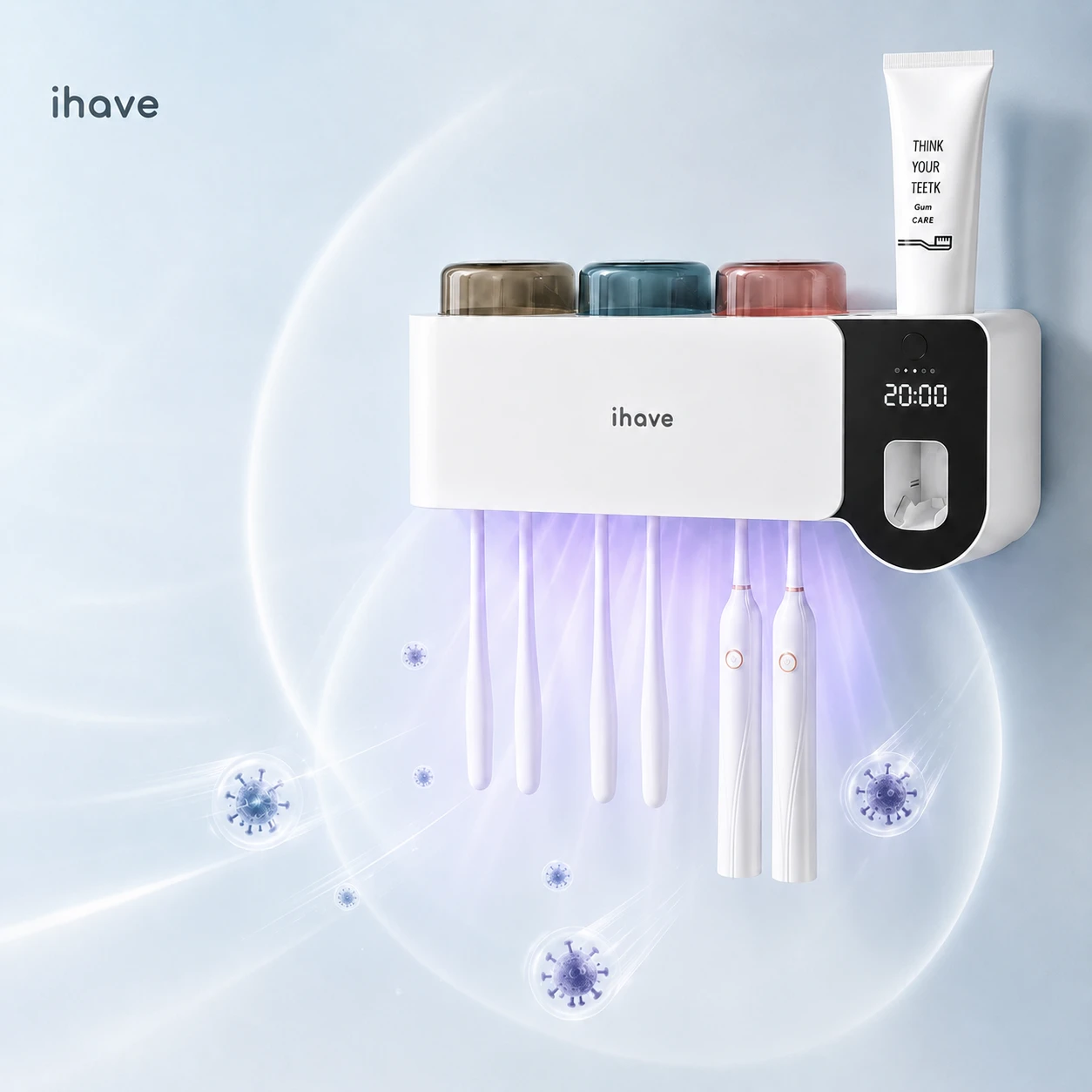 iHave Smart UV Toothbrush Holder Sanitizer with LED Display - All-in-One Bathroom Organizer with Automatic Toothpaste Dispenser